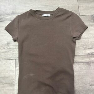 Bershka Chocolate Brown Short Sleeve Tee